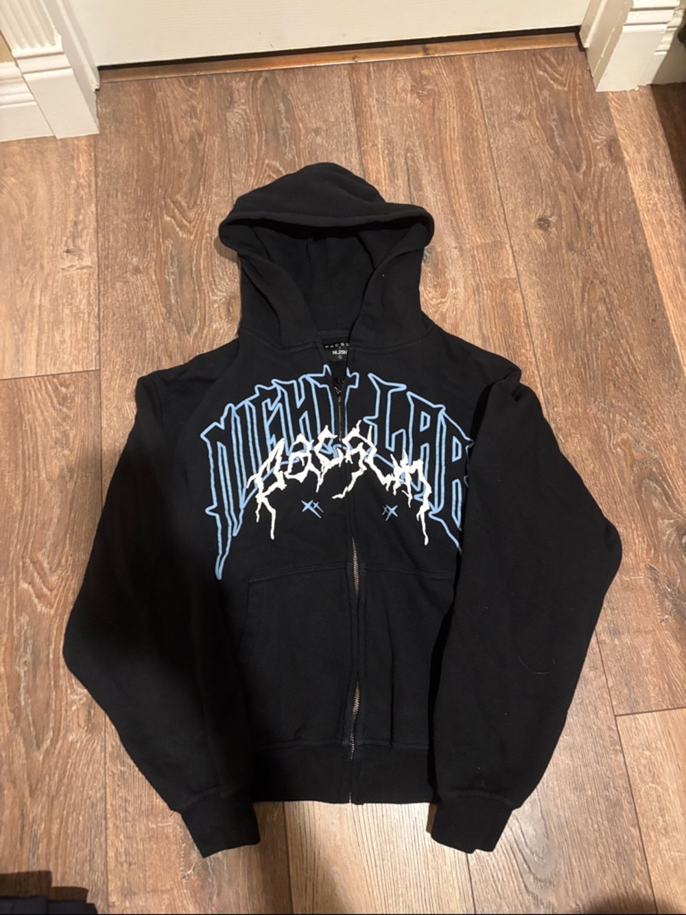 PacSun Black Zip Hoodie with Light Blue and White Accents